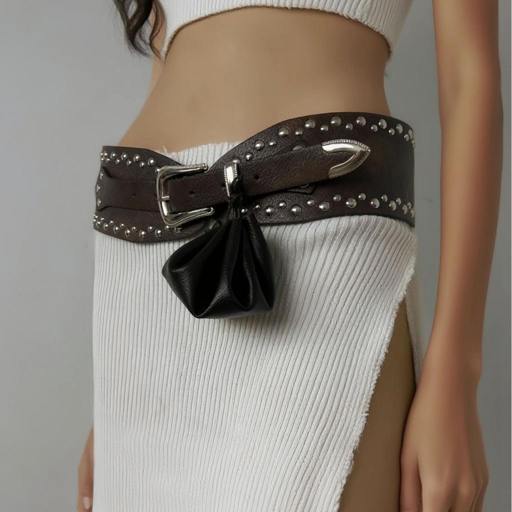European and American Retro Rivet Wide Belt for Women, Fashionable Belt, Trendy Decorative Waistband