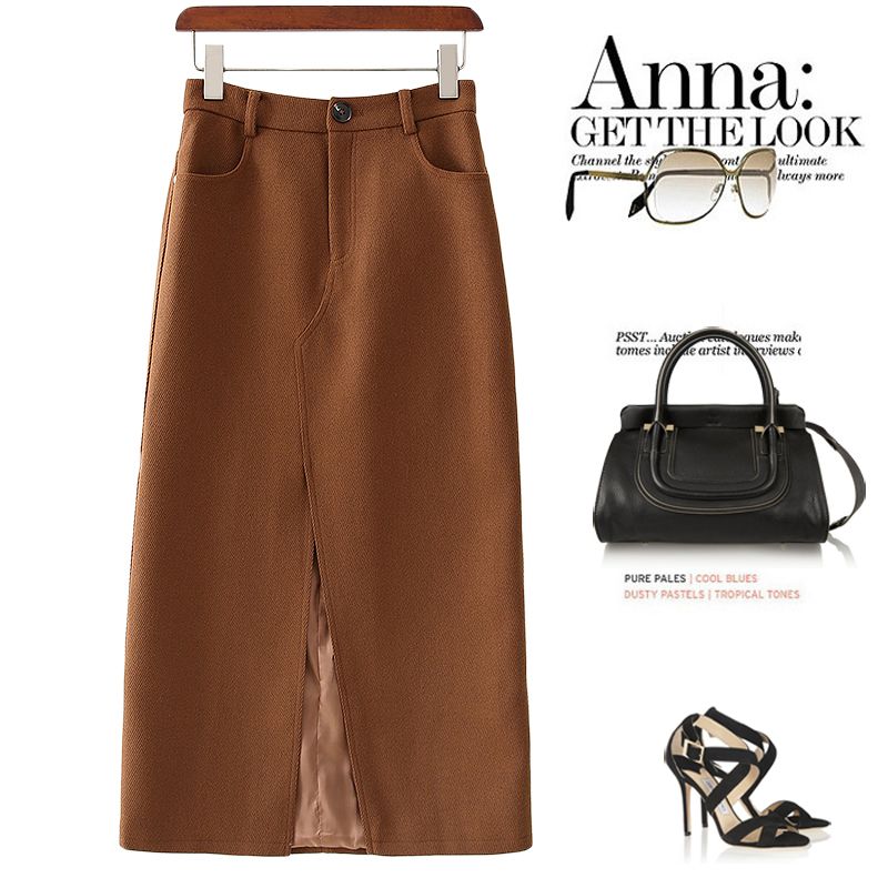 

It Looks Stylish on Me, Super Good, Caramel Wool Skirt Black S