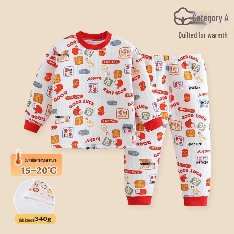 

Kids Padded Warm Set: Boys & Girls Thickened Top and Pants for Autumn/Winter - Ideal Base Layer, Pajamas, or Homewear 90