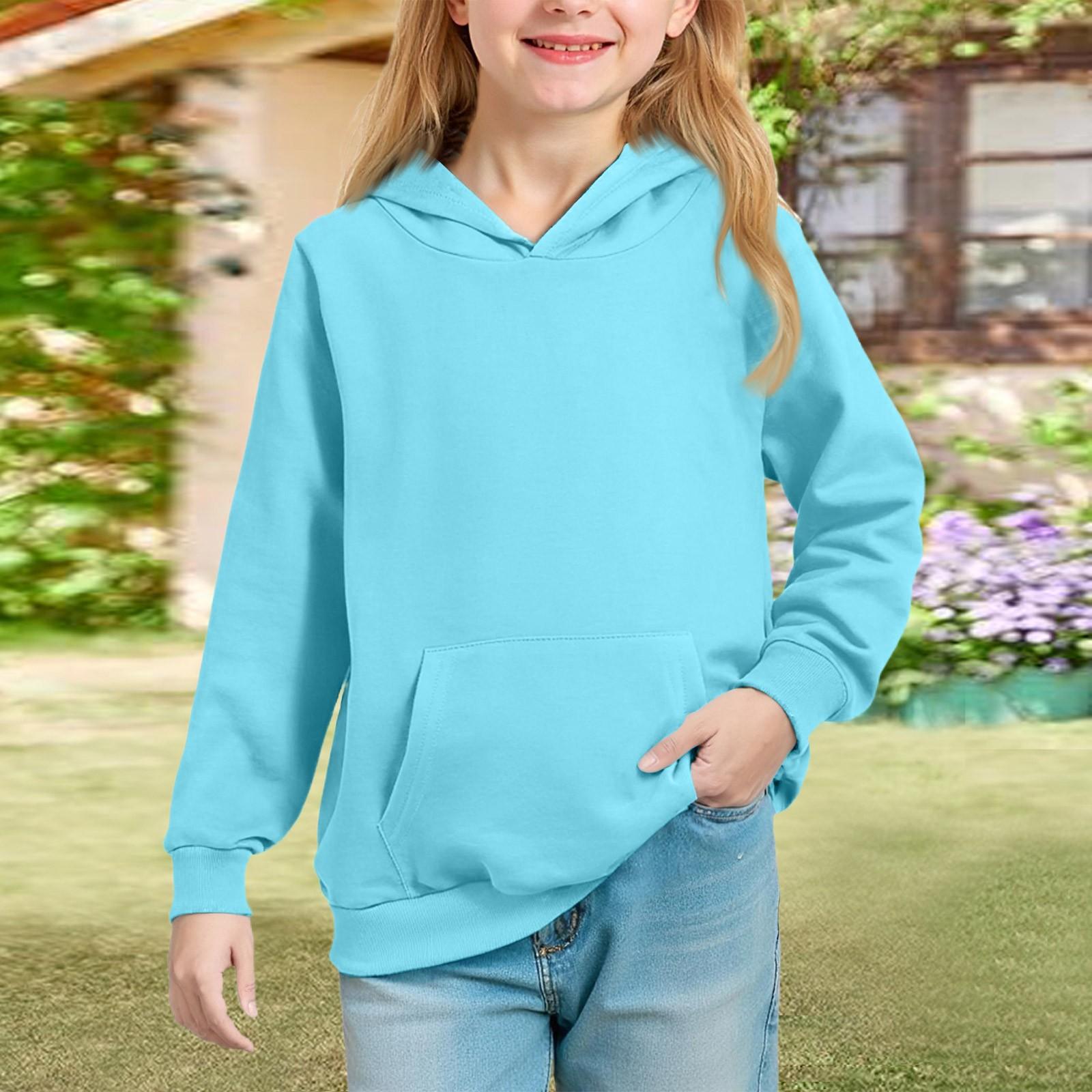 

Big Kids Solid Hoodie - Unisex Pullover Sweatshirt 110