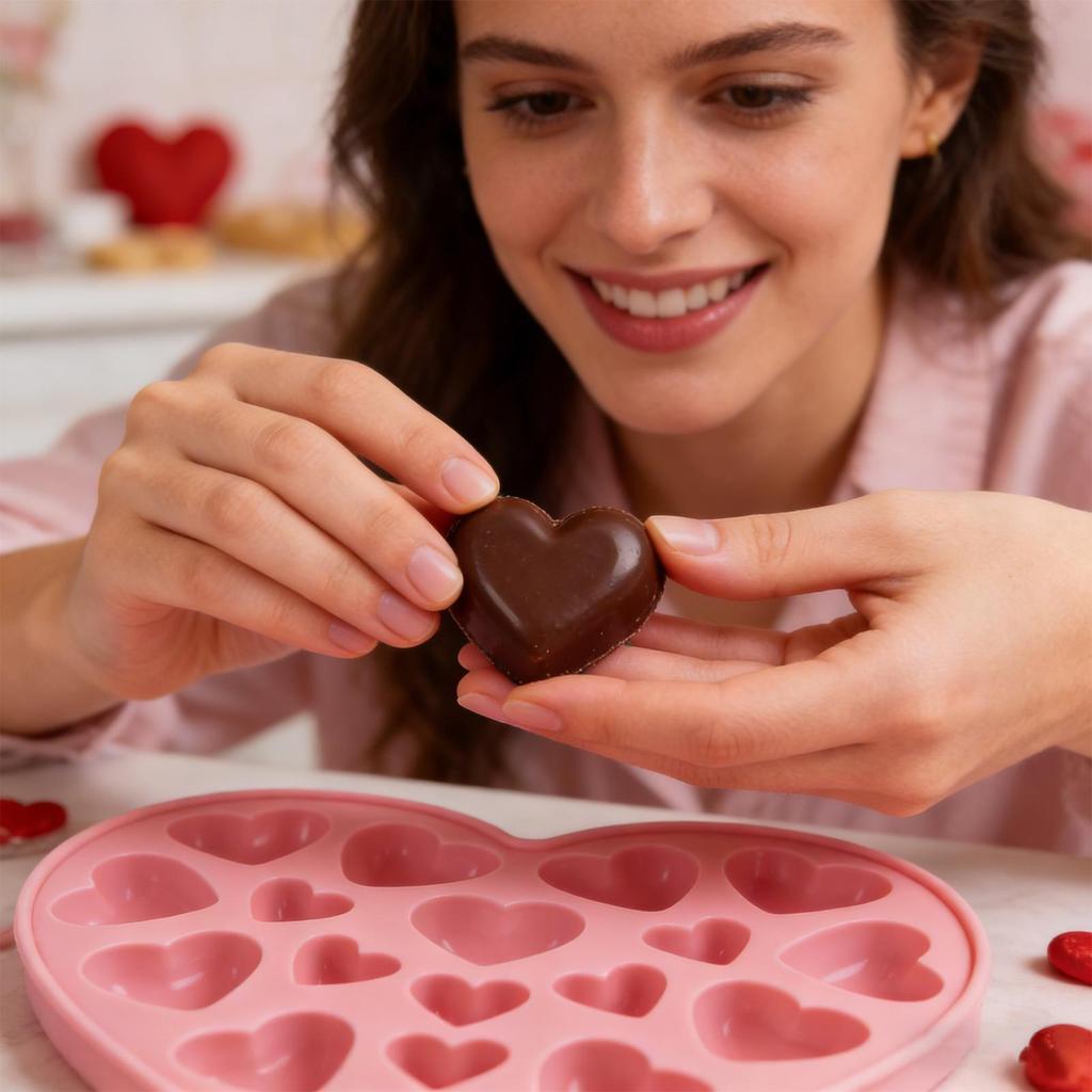 Valentine's Day 18 Cavities Heart Silicone Mold Food Grade Chocolate Mold For Candies Jellies, Multi-Cavity Baking Mould