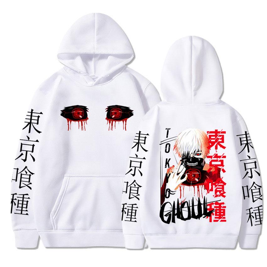 Japanese Anime Tokyo Ghoul Hoodies Manga Kaneki Ken Eyes Printed Pullovers Men Women Casual Long Sleeves Oversized Sweatshirts Unisex Streetwear