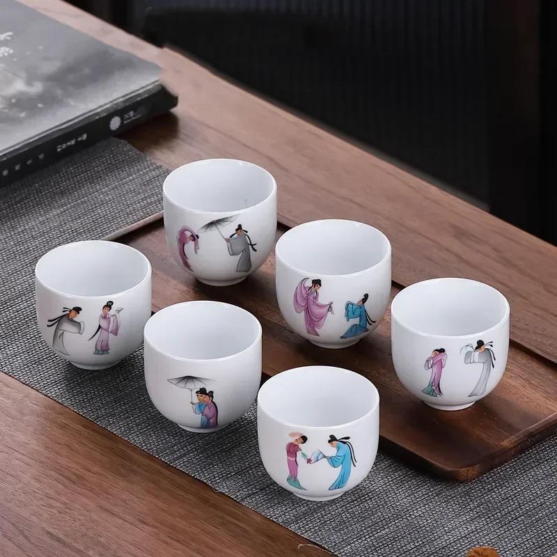 

Набор из 6 китайских керамических чайных чашек из белого фарфора, мастер-чашка Пуэр, бутиковая чайная пиала, бытовая посуда для напитков, аксессуары для чайного набора 6x5cm 80ml