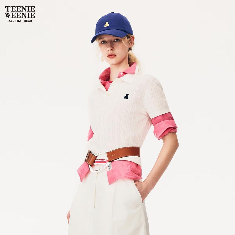 Teenie Weenie Women's Short Sleeve Cartoon Bear Polo Knit Sweater
