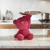 Roses Bear Storage Tray Key Candy Storage Ornament Exquisite Bear Statue Tray Decor Multifunction Bear Figurines for Home Decor