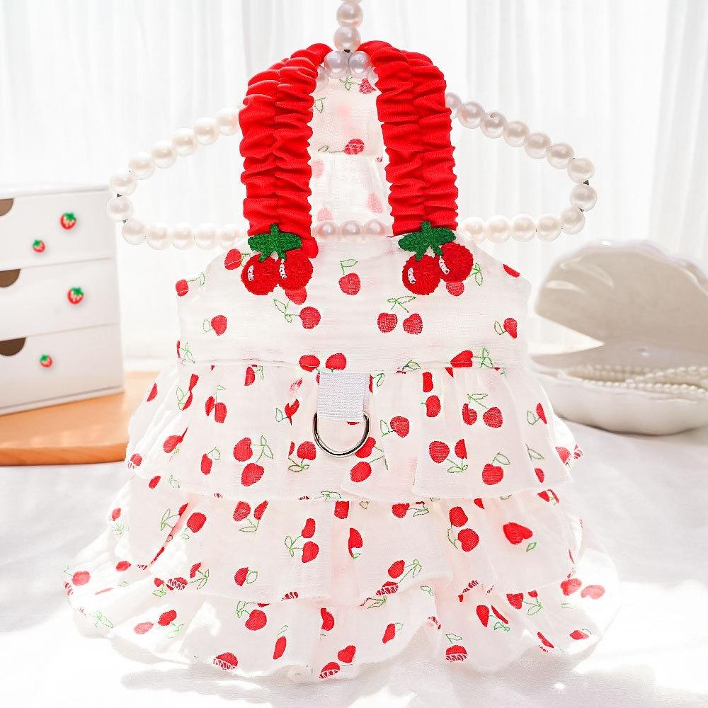 

Soft Dog Suspenders Dress Cherry Print Pet Clothes Puppy Princess Skirt For Small Dog Cat M
