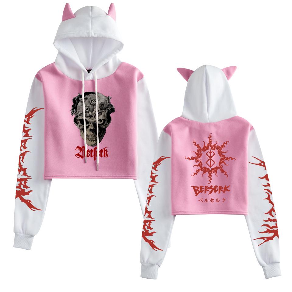 New Demon Slayer Cat Ear Color Block Hoodie - Plus Velvet, Loose Fit, Casual Pullover
