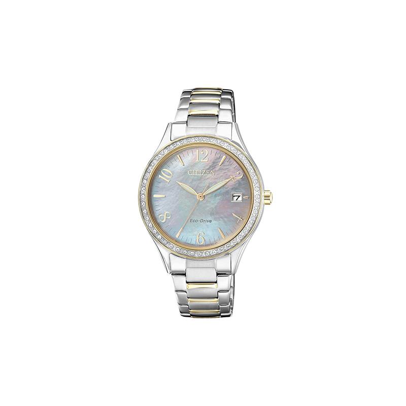 CITIZEN 50 meters waterproof, solar Quartz, Steel Strap, , 34mm women s watch, mother-of-pearl dial EO1184-81D бежевый