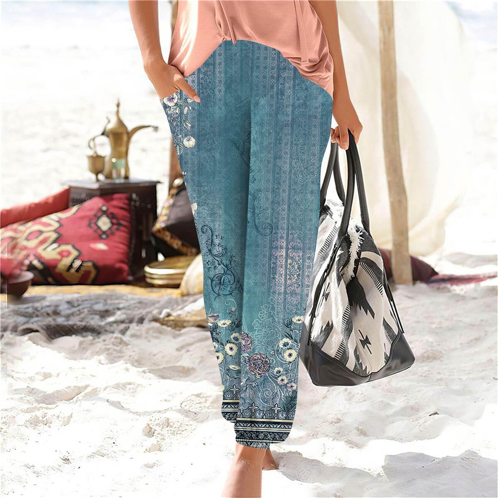 

Жіночі повсякденні модні штани з принтом прямого крою з кишенями M синій