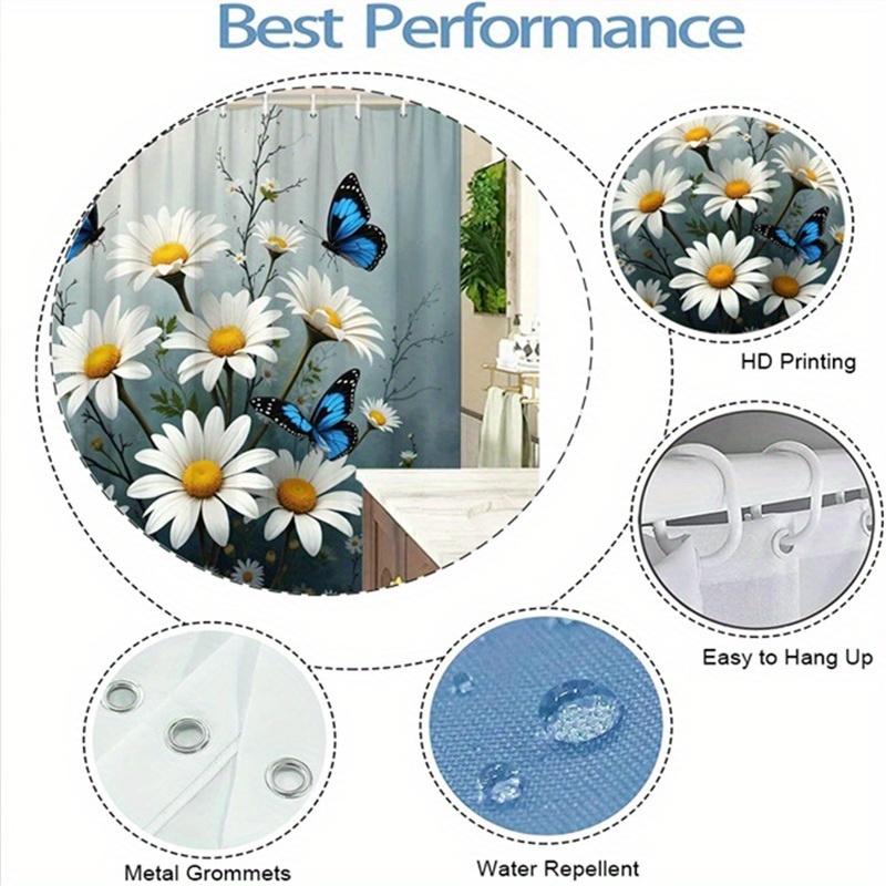 1Pc Floral & Butterfly Shower Curtain - Polyester, Fashion Theme, 12 Hooks, Washable, 70.8X70.8", Easy Installation