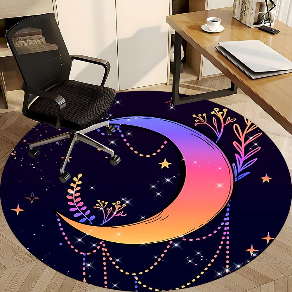 1pc Moon Stars Office Round Area Rug, Under Office Chairs Bedroom Living Room Home Decor, Room Deco, Available In Various Sizes