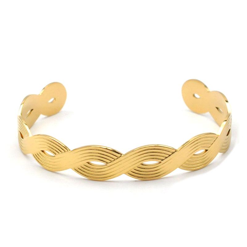 Stainless Steel Wheat Shaped Bracelet Geometric Hollow Open Bangle for Women Anniversary Gift Couples Adjustable Jewelry