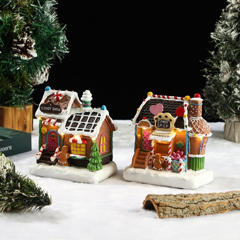 Christmas ornament gingerbread man glowing house new resin night light biscuit man small house christmas gift
