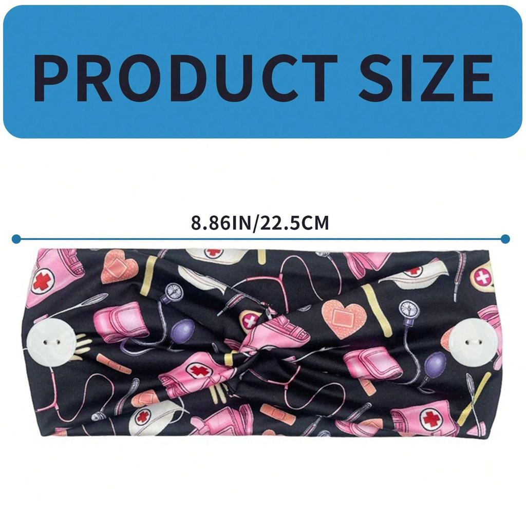 Women Nurse Headbands with Button Wide Headbands for Mask Non Slip Elastic Ear Protection Gift for Doctors Sweatband Hairband