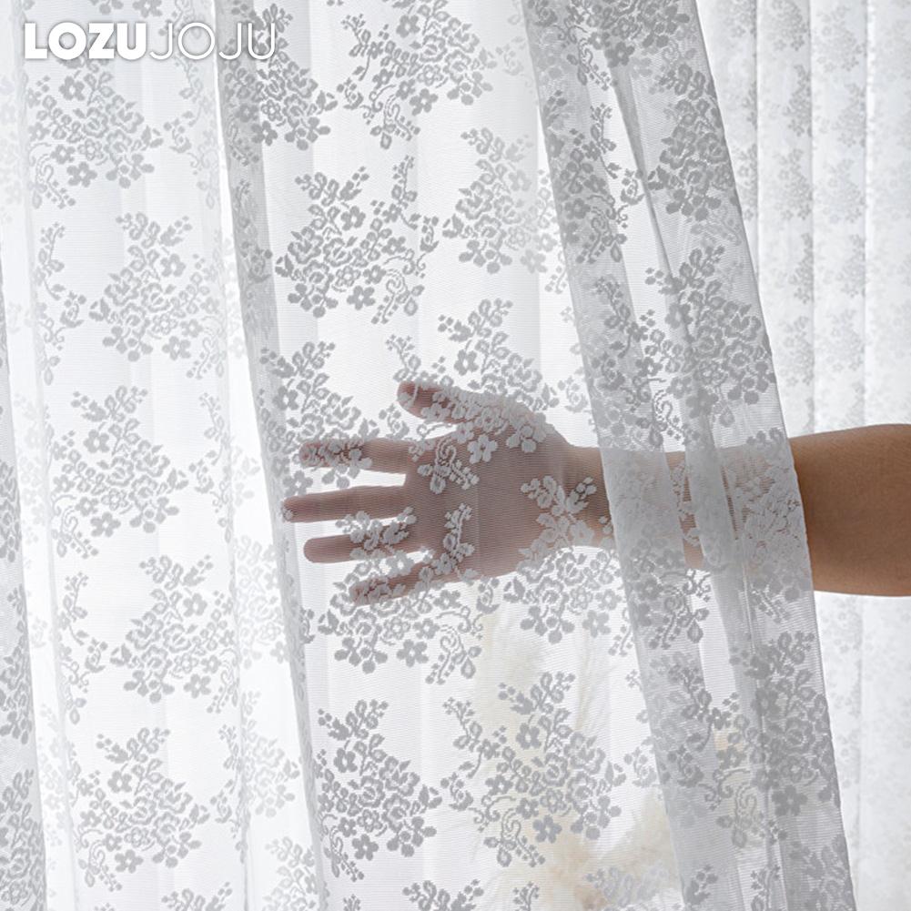 1PC LOZUJOJU White Lace Knitted Small Floral Chiffon Curtain for Living Room Bedroom Balcony Home Decor