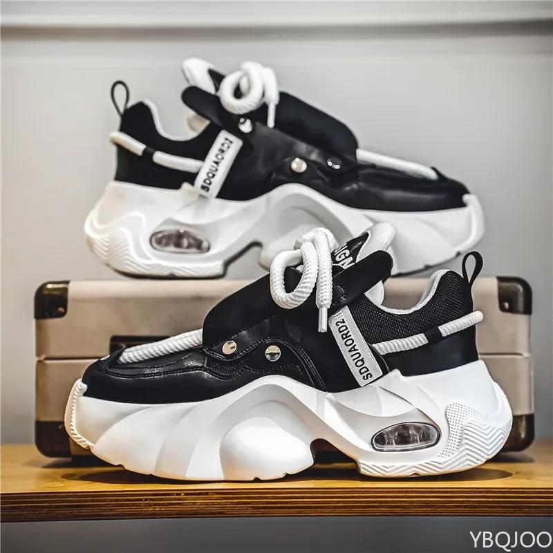 Men's Sneakers Korean  Autumn/winter New Trendy Lace Up Sports Casual Black Shoes Anti Slip Thick Soled Fashion Men Shoes