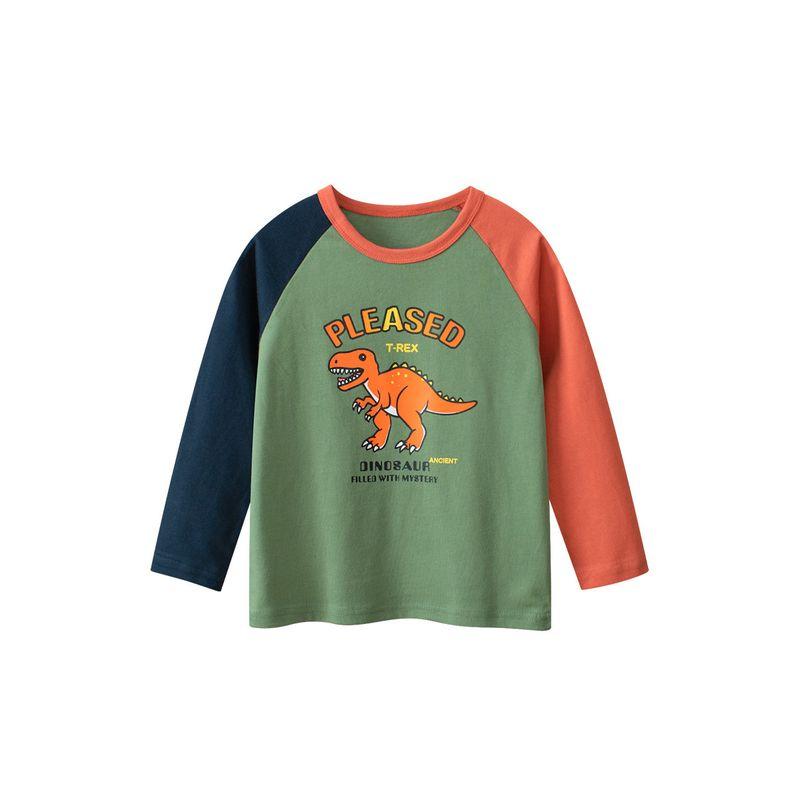 27Kids Children s Clothing Boys  Long-Sleeved T-Shirt Tops Spring and Autum Dinosaur Kidsren s Bottoming Shirt Boys  Pure Cotton Raglan Sleeves 3A005 Ai Green 140