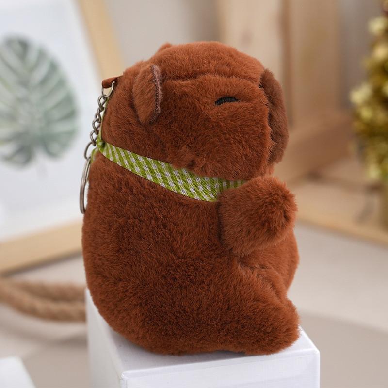 Lovely Brown Capybara Plush Keyring With Delicate Robe Perfect For Backpack Decoration
