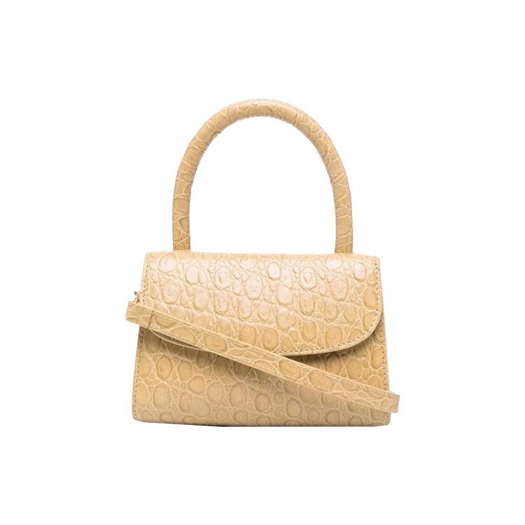 By Far Mini Mina Series Crocodile Embossed Vintage Flap Leather Phone Bag Handbag Crossbody Bag Mini Women bags Light-Yellow 21PFMINAFLXCCESMA