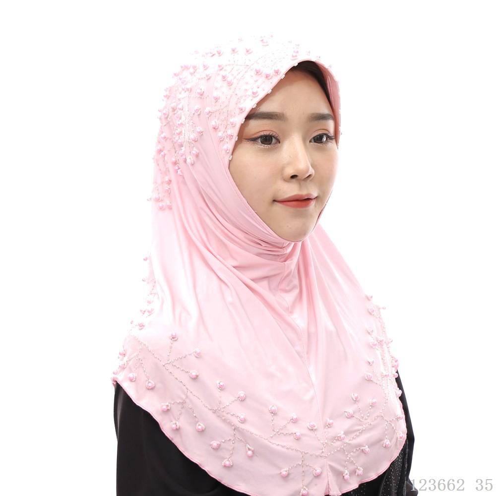 A Dropshipping / Spot / OEM Handmade Beaded Islamic Costumes Women's Scarf Muslim Headscarf