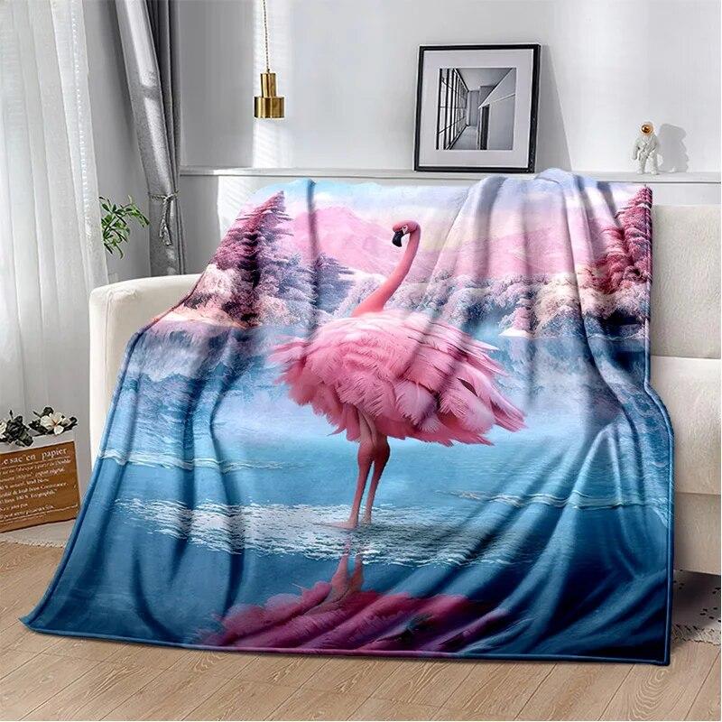 Cartoon Pink Flamingo Rainforest Love Bird Blanket,Soft Throw Blanket for Home Bedroom Bed Sofa Picnic Travel Cover Blanket Kids