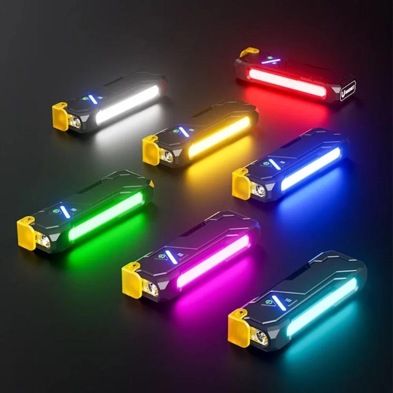 RGB LED Flashlight USB Rechargeable Color Changing Multi Mode Built in Battery Emergency Work Camping Outdoor Torch