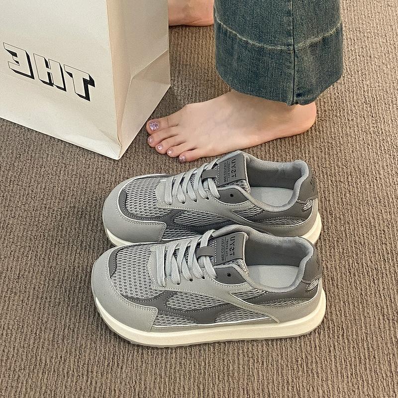 [Uncle Shoes] 2025 Thick-soled Gray Leisure Sports Summer Women's Lightweight New Forrest Gump Shoes German Training Shoes Mesh Surface