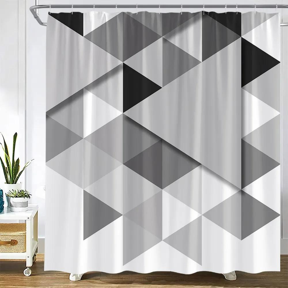 Abstract Marble Shower Curtains Retro Stone Wall Creative Black and White Plaid Geometric Bath Curtain Fabric Bathroom Decor Set