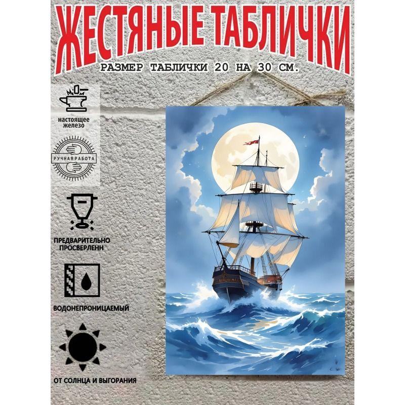Vintage Sailing Ship Nautical Map Metal Wall Art Decor 20x30cm