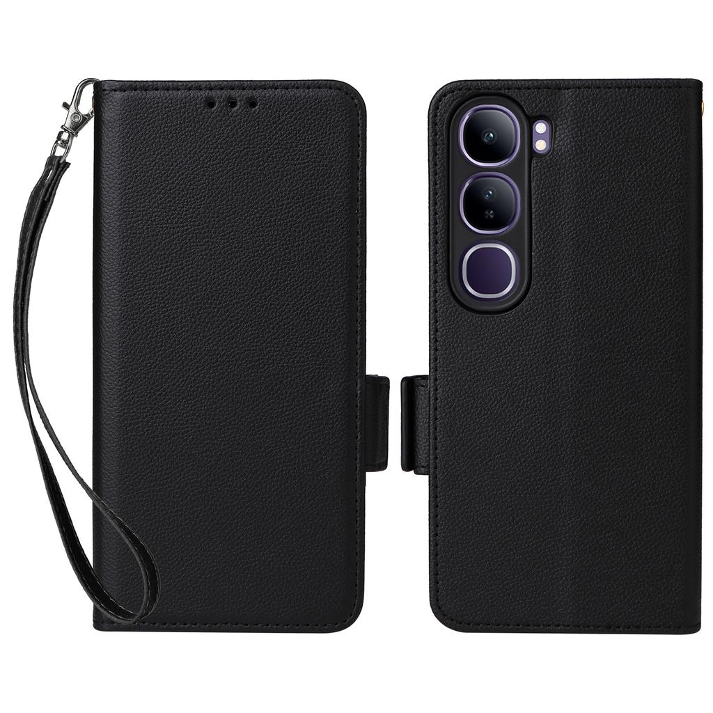 Leather Case with Wrist Strap for Vivo V40 SE 5G 80W/V40 Lite (Indonesia) 4G/5G Litchi Texture Wallet Flip Phone Cover