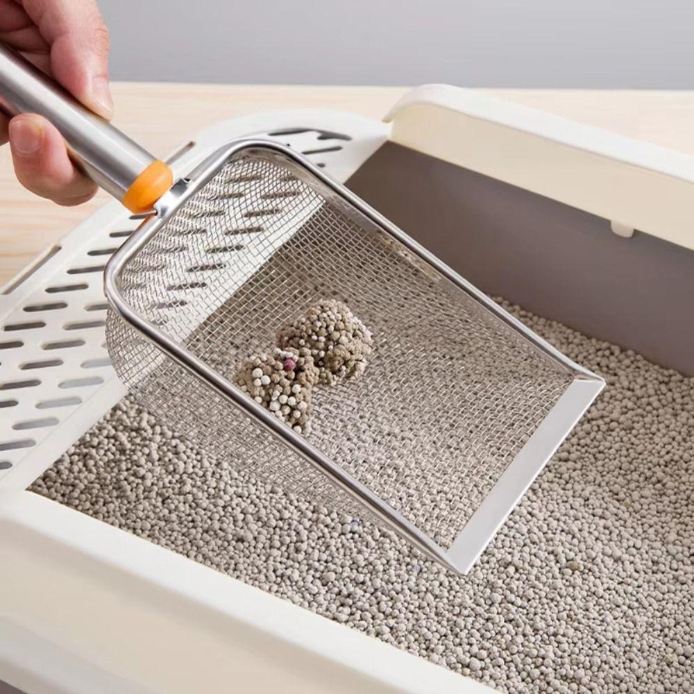 Convenient Stainless Steel Cat Litter Scoop Hanging Hole Leak Fast Cat Litter Sifter Long Handle Pet Cleanning Tool Hamsters