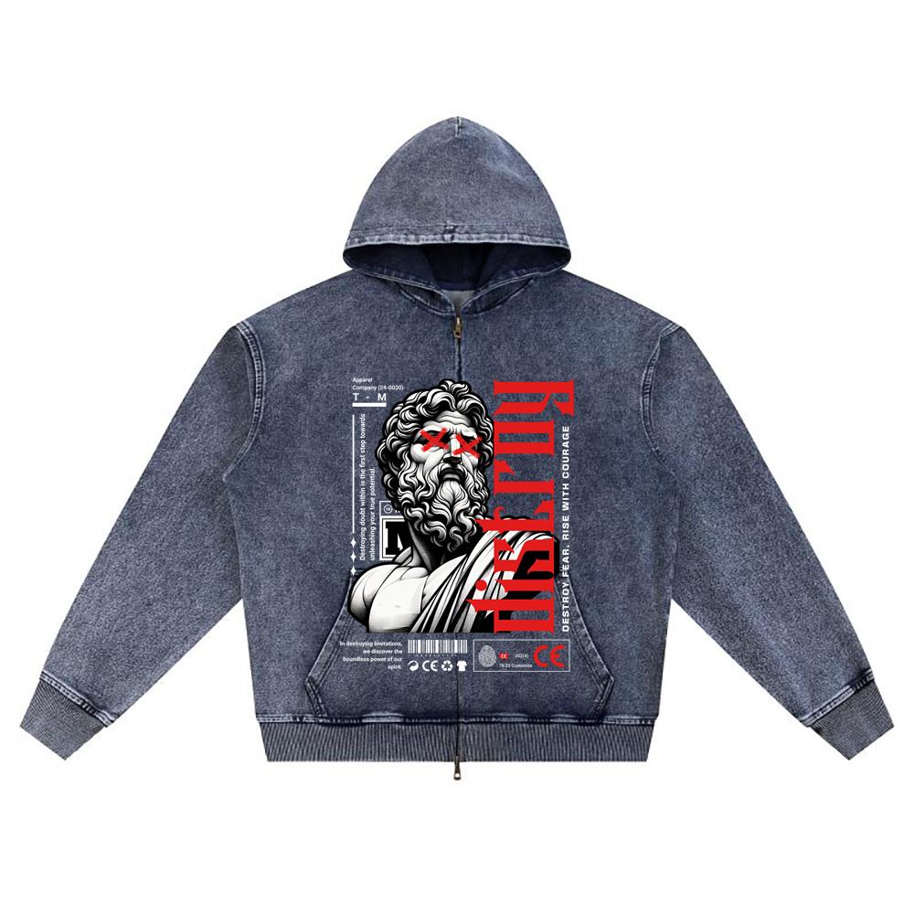 

Худи из вязаного денима на молнии с принтом DTG, уличная одежда, худи на молнии с принтом Brother XL темно-синий