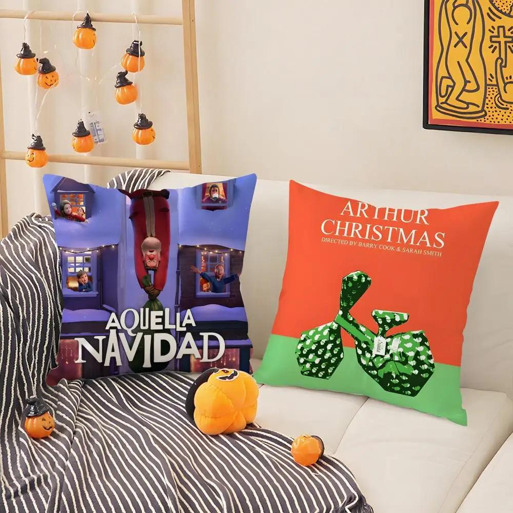 Childrens Comedy Movies A-Arthur Christmas Second Pillow Case Silky Short Plush With Invisible Zipper Dustproof Sofa Cushion
