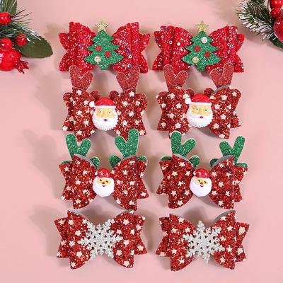 2/4pcs Sparkling Christmas Reindeer Antler Hair Bow Hair Clips for Girls Santa Claus Barrettes ClipsFestive Holiday Headwear