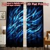 2D FLAT PRINTING 2pcs Curtains (Without Rod) Blue Fiery Streaks Modern Curtains Digital Printed 100% Polyester Curtains