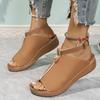 European and American Summer New European and American Fashion Fish Mouth Thick-soled Wedge Sandals Large Size One-word Buckle Strap Flat Sandals