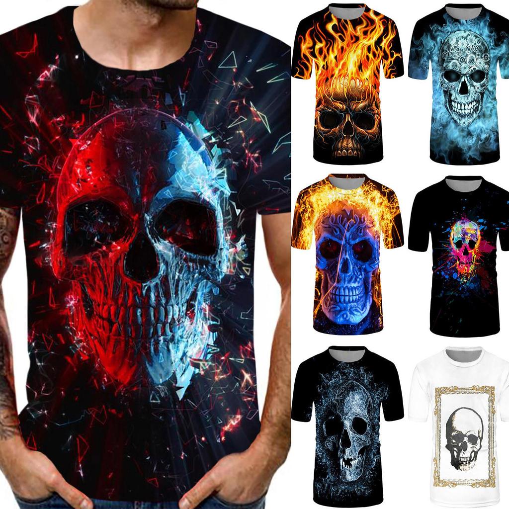 Men's Fashion Casual Loose 3D Cool Printing Round Neck Pullover T-Shirt Top