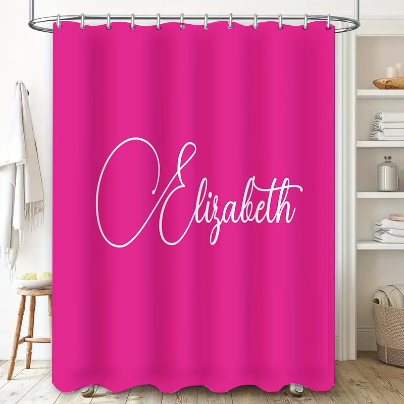 Customizable Monogram Name Shower Curtain Set Bright Bold Colors With Elegant Script Font For Bathroom Decor 180 Gsm Microfiber