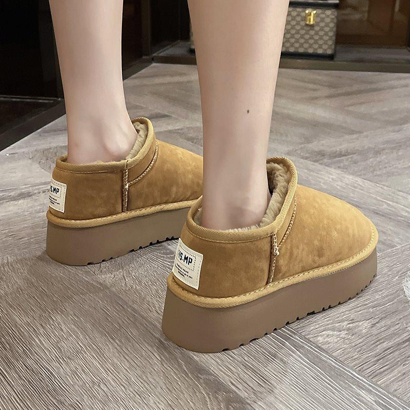 Bread 2025 snow boots women's fur integrated velvet cotton shoes platform muffin shoes warm new short tube winter