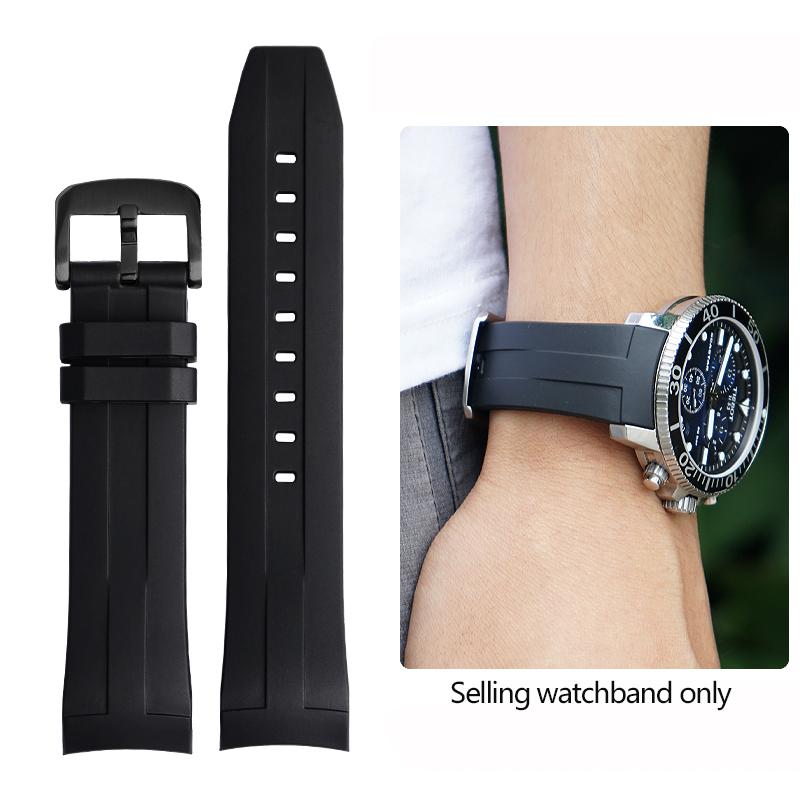 Curved End Rubber Watchband For Tissot 1853 Starfish Diving T120 Silicone Strap T120417A Wrist Bracelet 22mm Male Black Blue