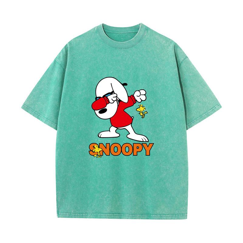 SX-89 MINISO 2026 Summer Vintage Wash  Printed Pure Cotton Shoulder Style Men's and Women's Round Neck Short Sleeved Couple T-shirt