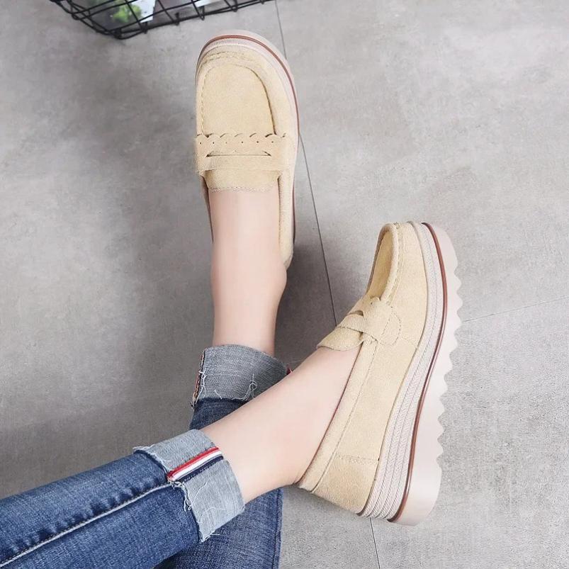 2026 Large size women's shoes suede leather loafers muffin sole thick sole increase casual women's single shoe cover foot