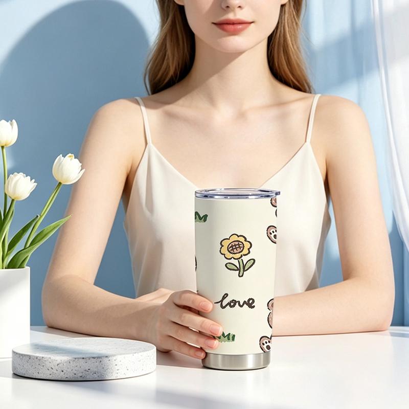Car Tumbler 591ml Bear Bunny Sunflower Cherry Element Straw Cup Stainless Steel Tumbler Portable Tumbler 20oz Car Straw Cup Coffee Tumbler Car Tumbler 591ml