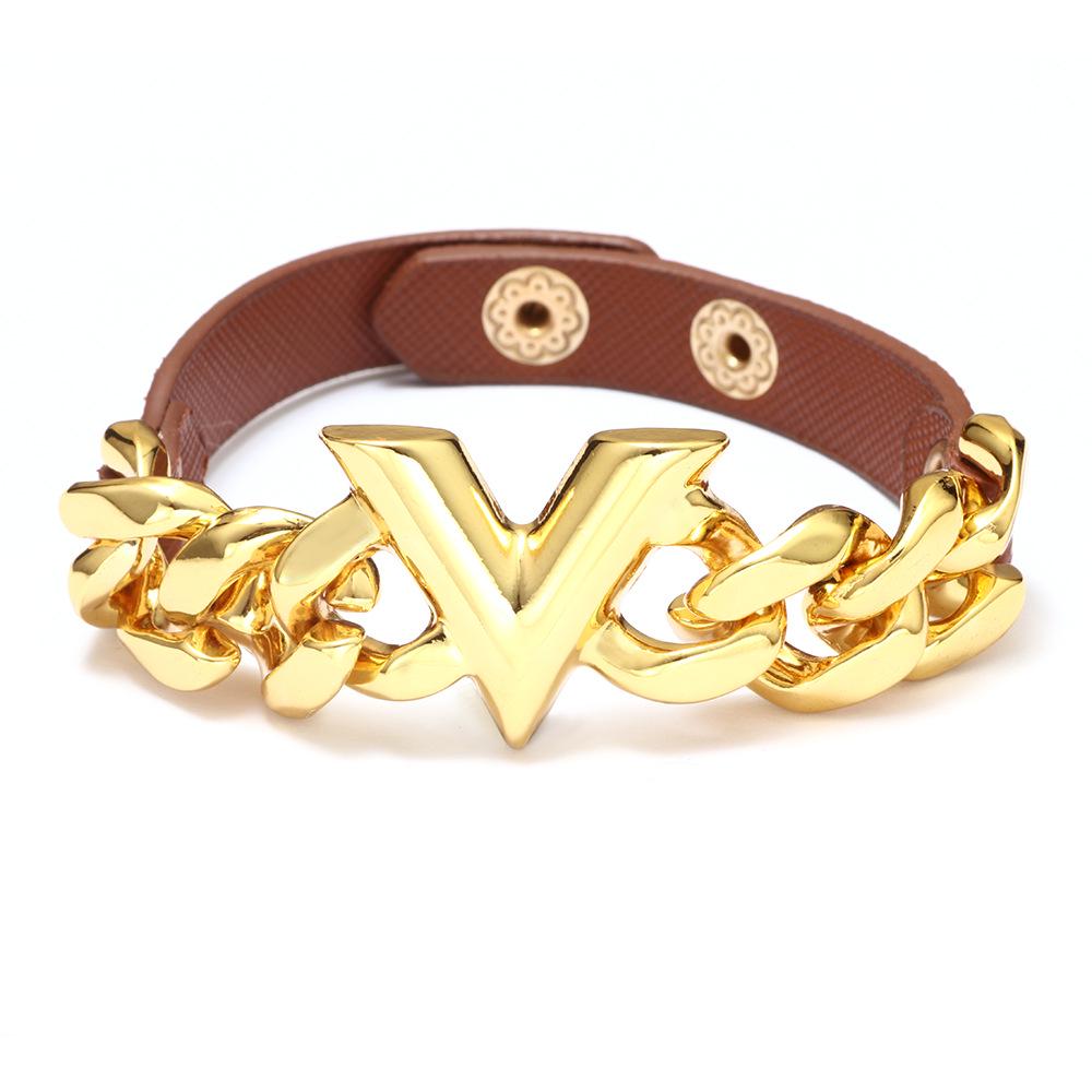 Qino PU Leather V-Chain Fashion Bangle: Stylish Couple's Bracelet