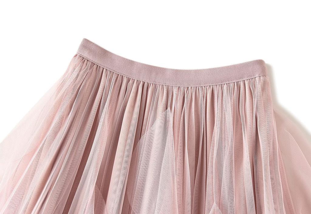 Tulle Pleated Long Fluffy Flare Midi Solid Elastic Waistband [JINJUDUO] Skirt, Skirt, Women's, Spring, Summer, Autumn, Skirt, A-line Skirt, Length,