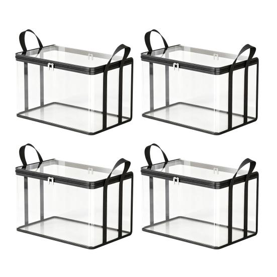 Clothes Storage Box, Durable Clear PVC Storage Bins, with Reinforced Handles Double Zipper Design, Large Capacity Moisture-Proof Organizer Bags