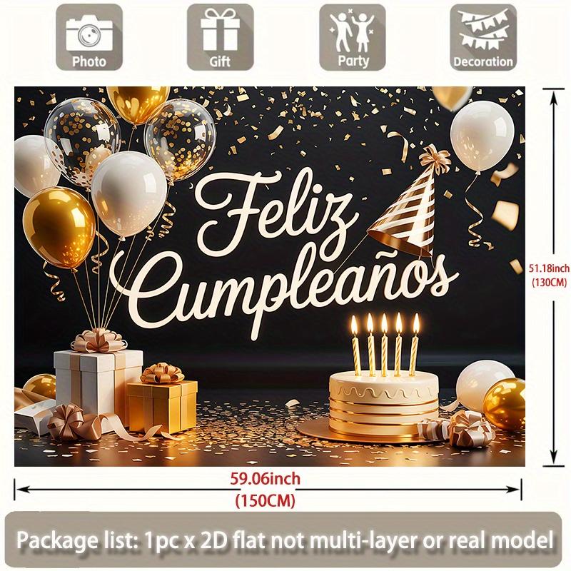 1Pcs Spanish Happy Birthday Golden Decorations Decoration Background Birthday Backdrop Decorations For Photo Studio Booth Party