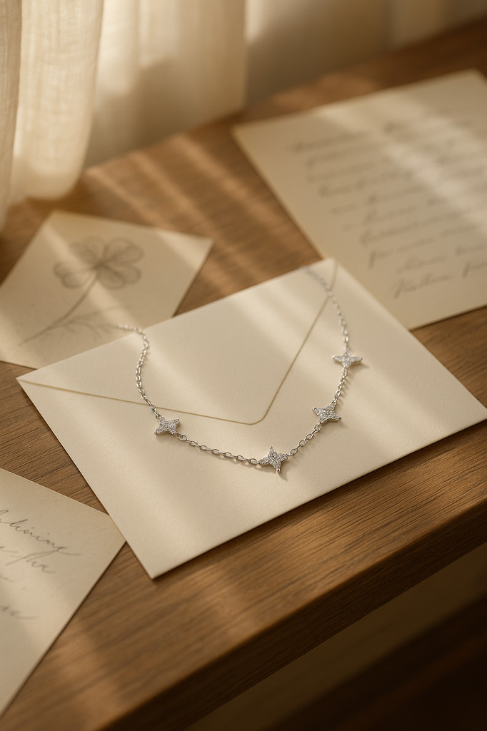 WOSTU 925 Sterling Silver Star Four-Leaf Clover Stars Necklace Lucky Gift for Women Fine Jewelry Luxury Choker Accessories