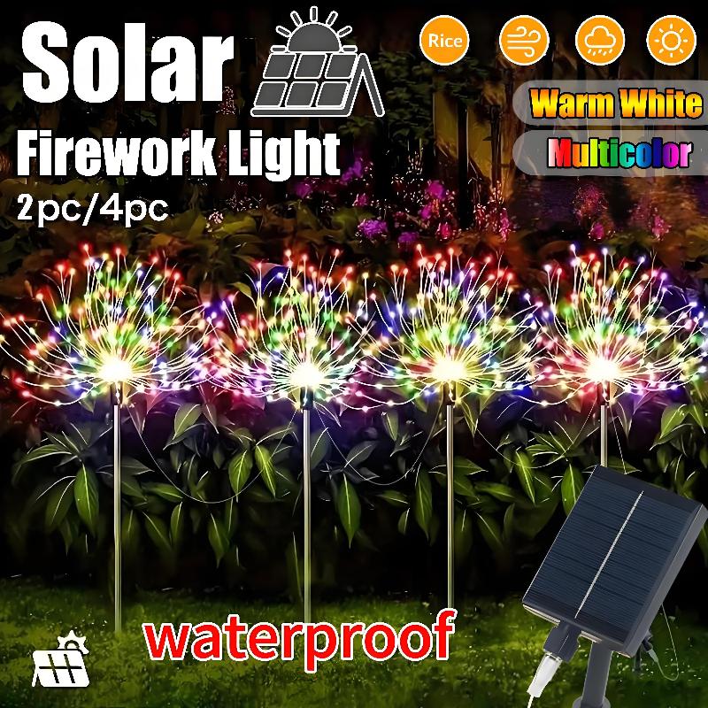 [Kaufe 1, erhalte 4] Solare Feuerwerksleuchten für den Außenbereich, wasserdicht, mit 8 Beleuchtungsmodi, Weihnachts-Hof-Festival-Party-Licht