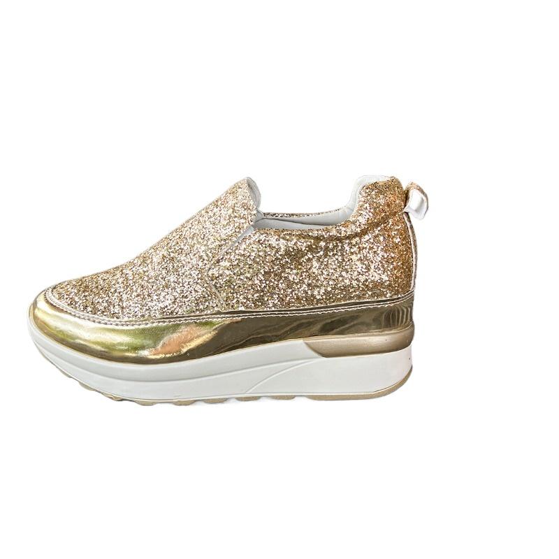 Moda 2025 Modne Wsuwane Damskie Buty Wulkanizowane Nowe Cekiny Casual Duży Rozmiar Okrągły Nosek Bestseller Wygodne Wszechstronne Sneakersy